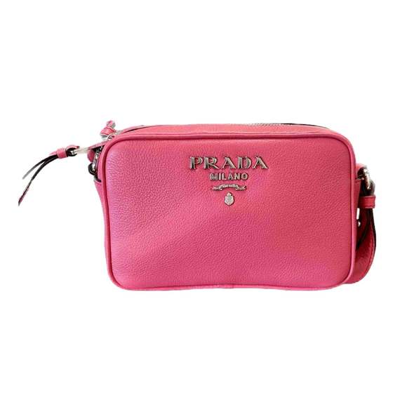 Prada Vitello Phenix Pink Leather Silver Logo Small Camera Crossbody - Picture 1 of 5